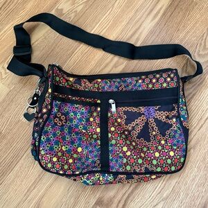 Gali black Nylon Floral Shoulder‎ Bag Adjustable Strap Utility Pockets Bag Charm